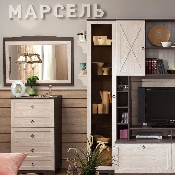 Шкаф для посуды Марсель 13 (гостиная) ясень анкор тем/бодега светлый