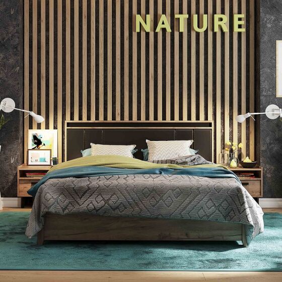 Кровать Люкс Nature 307 (спальня) 160 с подъемным механизмом Дуб табачный Craft Черный