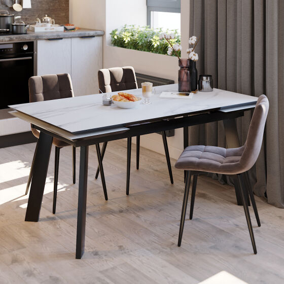 Стол раздвижной ALTEZA FOUR 160 (80)х90 Мрамор светлый Черный