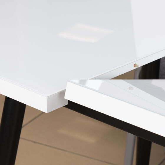 Стол раздвижной со стеклом BORG RADIAL 120(160)х80 БЕЛЫЙ ОПТИВАЙТ ЧЕРНЫЙ