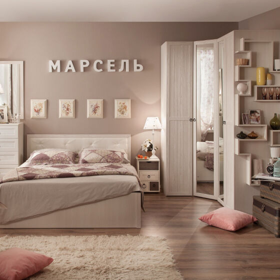 Шкаф угловой  с зеркалом Бодега светлый Марсель 56 (спальня)