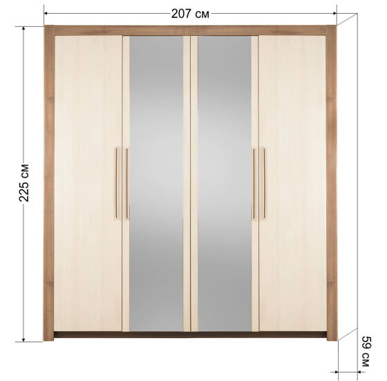 Шкаф для одежды Мартель-2 4-х створчатый с зеркалом дуб шамони/глянец